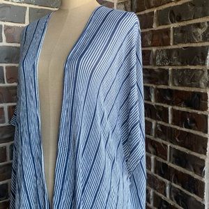 Kimono Tassel Fringe Striped Blue & White Lightweight - One Size